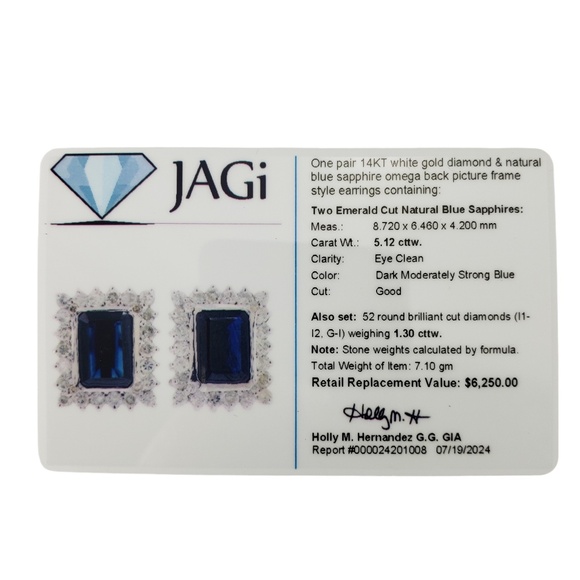 14 Karat White Gold Natural Sapphire and Diamond Earrings #18653 - Picture 7 of 7